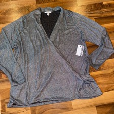 Nine West Plus Size 2X Black Silver Lurex Wrap Top NWT holiday sparkle shimmer