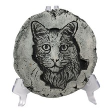 Cat Stepping Stone Welcome Wall Plaque Garden Art Signed Round Kitten Decor