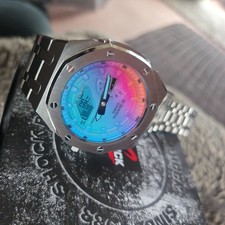 Custom Casio G-Shock GA-2100SRS Watch Casioak Silver Case & Strap Sun Blast Mod