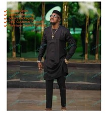 Black Color Traditional Shirts Top Shirt Solid Mens Wear Cotton Cloth Kurta