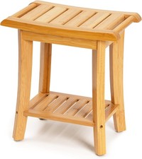 Spa Bath Chair Bamboo Shower Bench Inside Shower Stool with Storage Shelf
