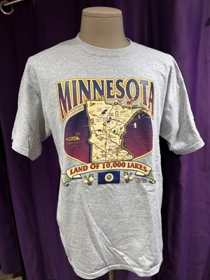 00's Vintage Y2K MINNESOTA Land of 10,000 Lakes State Map T Shirt - Unisex XL