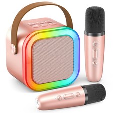 Mini Karaoke Machine, Portable Bluetooth Karaoke Speaker with 2 Wireless Micr...