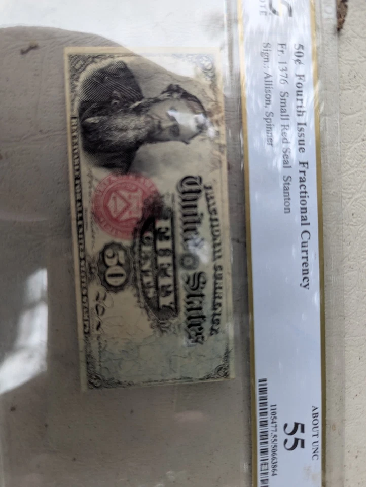 50¢ Fourth Issue Frac 1376 Small Red Seal Stanton: Graded About Uncirculated, 55 - Image 3 of 3