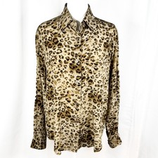 Vintage Linda Allard Ellen Tracy 100 Silk Leopard Animal Print Blouse Womens 12