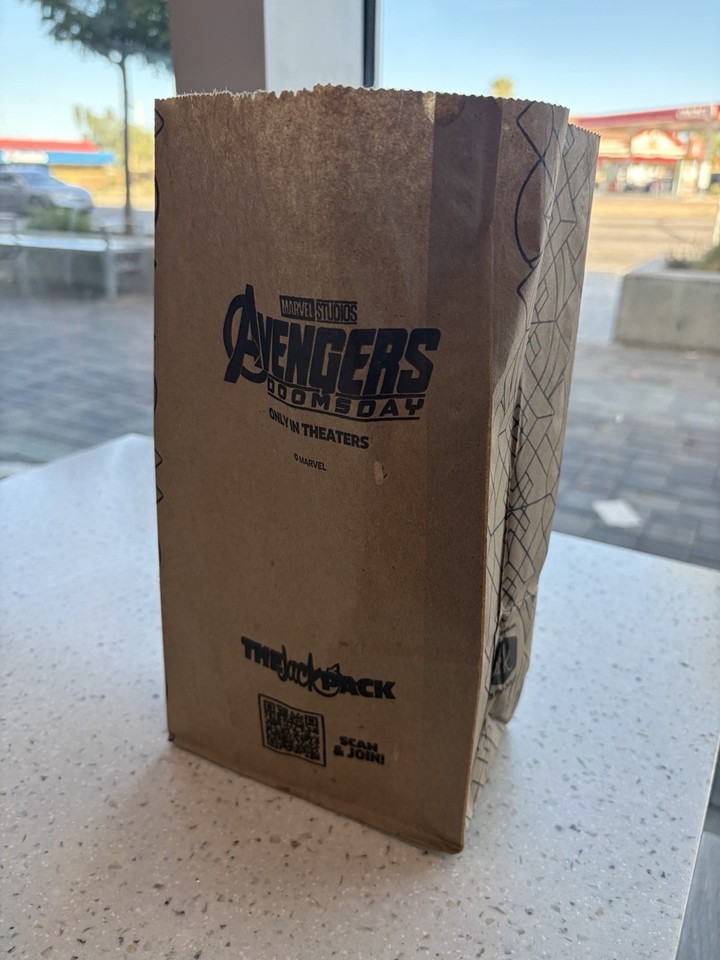 Jacked Box Marvel Avengers Doomsday Jack in the Box Promo Brown Paper Bag FIRST ...