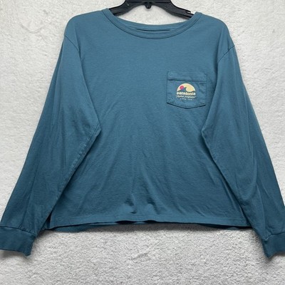 Patagonia Womens Size M Blue Applied Imagination Easy Cut Pocket T Shirt