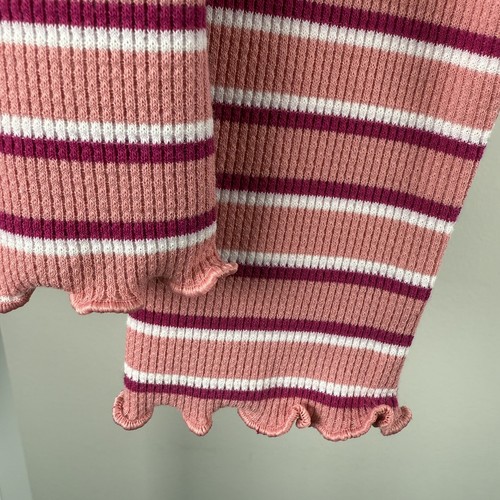 Girls Long Sleeve Henley Tee S 6/6x Pink White Stripped Waffle Texture Classic - Picture 4 of 7