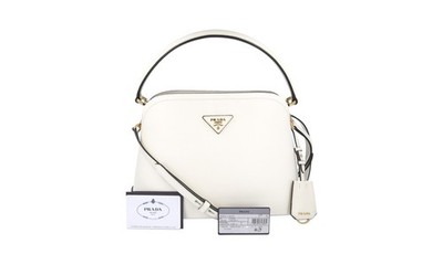 PRADA Saffiano Leder Matinee Schultertasche / Handtasche - Weiss - NEU