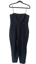 Image of BNWT MINT VELVET MERLOT BLACK SPAGHETTI STRAP TAPERED LEG JUMPSUIT SIZE 14