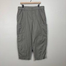 Chico's Pants Womens 14 Green Poplin Pull-On Tapered-Leg Cropped Elastic Waist