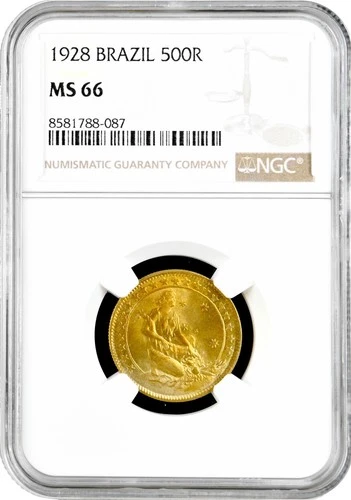 Brazil 500 reis 1928, NGC MS66, "First Republic (1889 - 1942)"