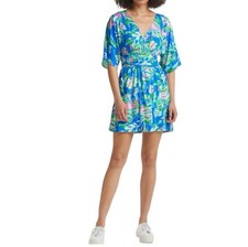 Lilly Pulitzer Parigi Floral Skort Romper In Blue Flare Fancy Fins Size M