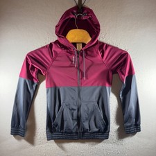 1618  Reebok Colorblock Full Zip Athletic Hoodie Burgundy Gray XS
