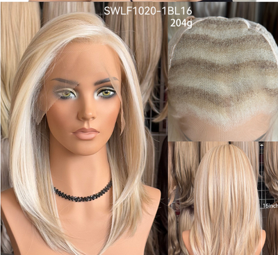 #ad Medium Bob Highlight Blonde Mix Mono Lace Front Cap Synthetic Hair Wigs Women $65.19