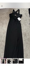 Nookie Black Ruched Sleeveless Jersey Maxi Dress L V Neck Formal Zip