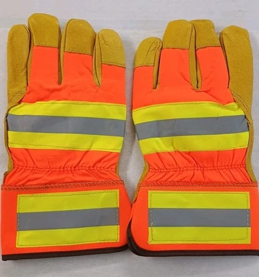MCR SAFETY Insulated Hi Vis Memphis Luminator Leather Gloves Safety 4 PAIRS