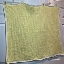 Hand Crocheted Yellow and White Soft Acrylic Baby Blanket 36" x 42"