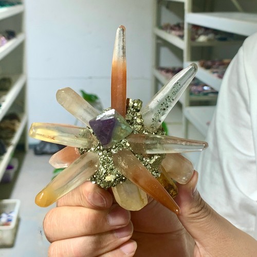 183G Coexistence of natural quartz and pyrite fluorite crystal clusters - Picture 3 of 9