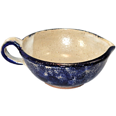 HARTSVILLE SQUARE POTTERY Blue Glaze Studio Art Ceramic Gravy Bowl Boat 9'' VTG