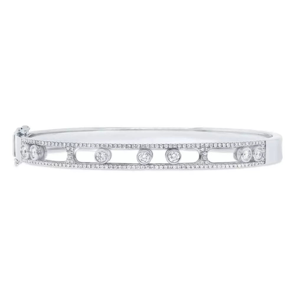 Diamond Slider Bangle Bracelet 14K White Gold Sliding 0.79CT Round Cut Natural