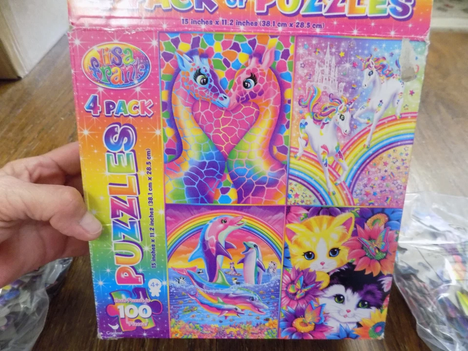 De colección Lisa Frank 4 paquetes PUZZLES 100 piezas nuevo bolso sellado delfín deslumbramiento gatitos unicornio Foto 3 de 4