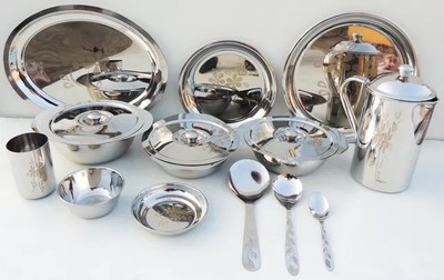 Steel Dinner Set Fine Lazer Touch For Home Kitchen Bar Restaurant