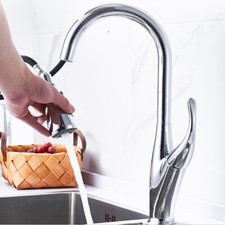 Chrome Kitchen Vanity Sink 360  Swivel Unique Faucet Pull Out Mixer Taps Brass
