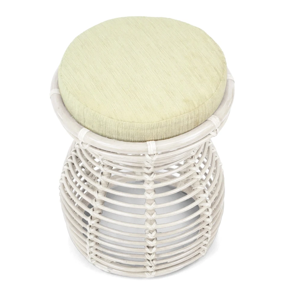 Natural Rattan Wicker Milan Ottoman Stool Vanity Fully Assembled White Color - Image 4 of 4