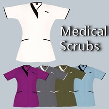 Medical Tunic Scrubs PIPING V-NECK Nurses Dental Tunic Hospital Medical Uniform