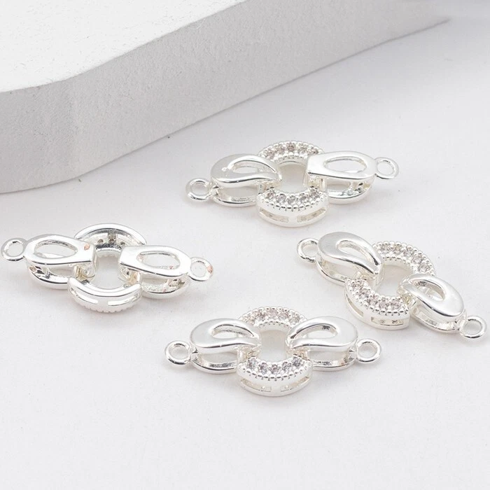 5Pcs 18k Gold Brass Zirconia Fold Over Clasps Oval Jewelry Finding 25x10mm - Image 3 of 4