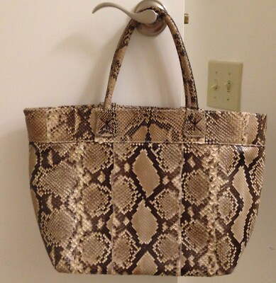 Authentic New Unused GENUINE natural beige brown PYTHON Carlos Falchi tote bag