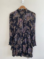 Free People Mini Dress Sz XS Black Floral Sheer Smocked
