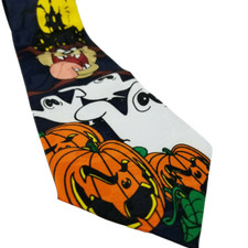 Vintage 1996 Halloween Themed Looney Tunes Necktie TAZ Ghosts Pumpkins 56" x 4"