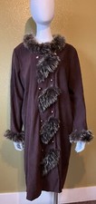 Vintage Penny Lane Afghan Coat DOLCE Long Faux Fur Trim Brown Sz L Retro 70  S