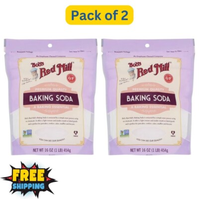 2 PACK Bob's Red Mill Baking Soda Gluten Free 16 Oz (Total 32 Oz) EXP: 06/2026