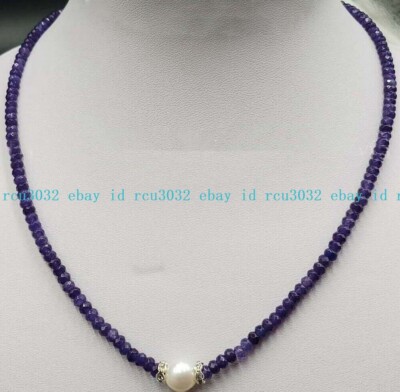 2x4mm Faceted Amethyst Rondelle Gems & 9-10mm White Pearl Necklace 16-36''