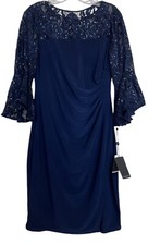 Adrianna Papell Dress Womens Size 6 Blue Bell Sleeve Sheath Dress 