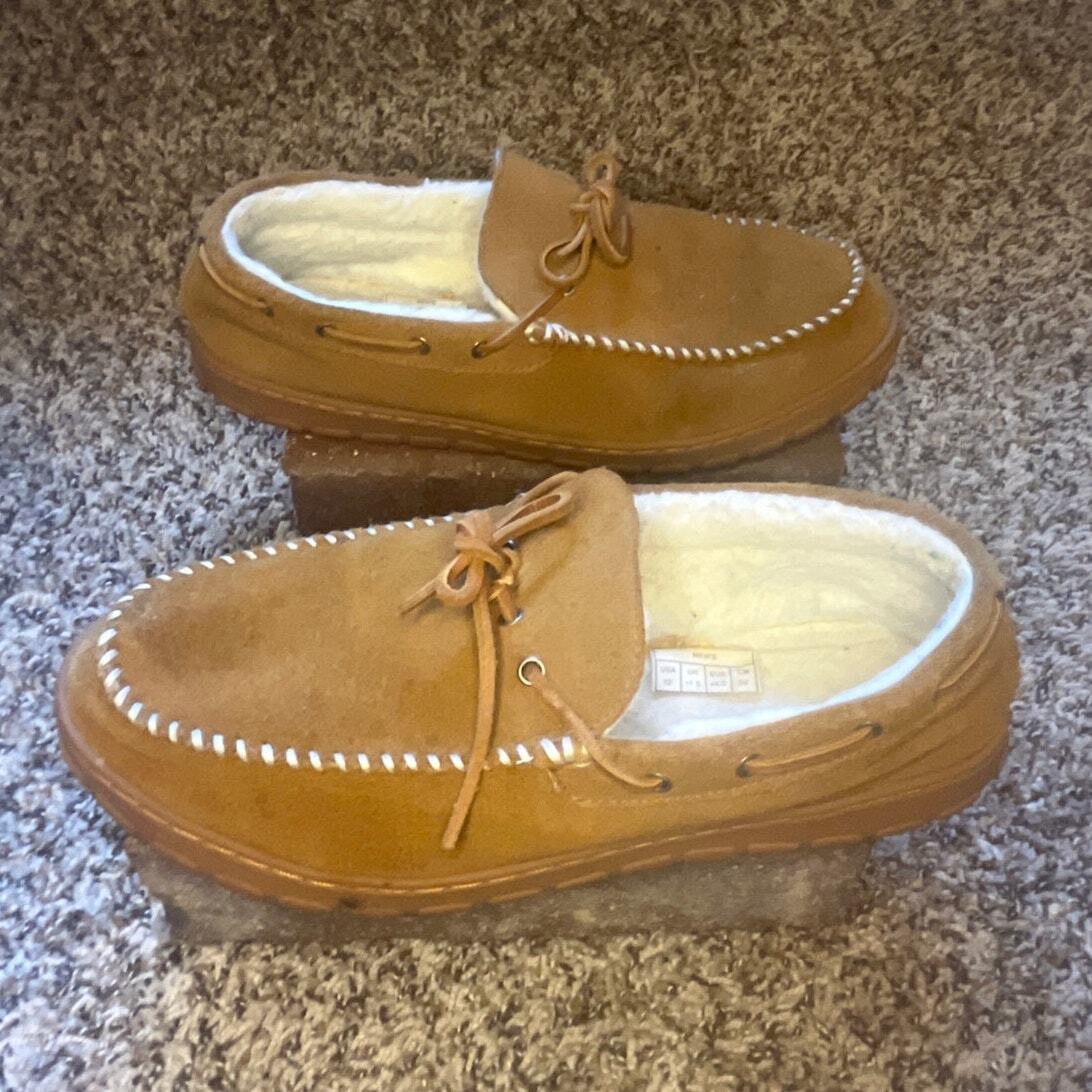 Eddie Bauer Ridgemont Suede Slip On Moccasin Slippers Chestnut Brown