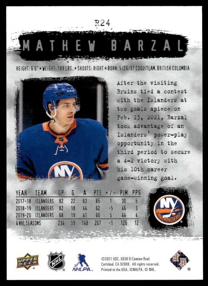 2020-21 SP Authentic 2000-01 Retro Mathew Barzal New York Islanders #R24 R93 - Image 2 of 2