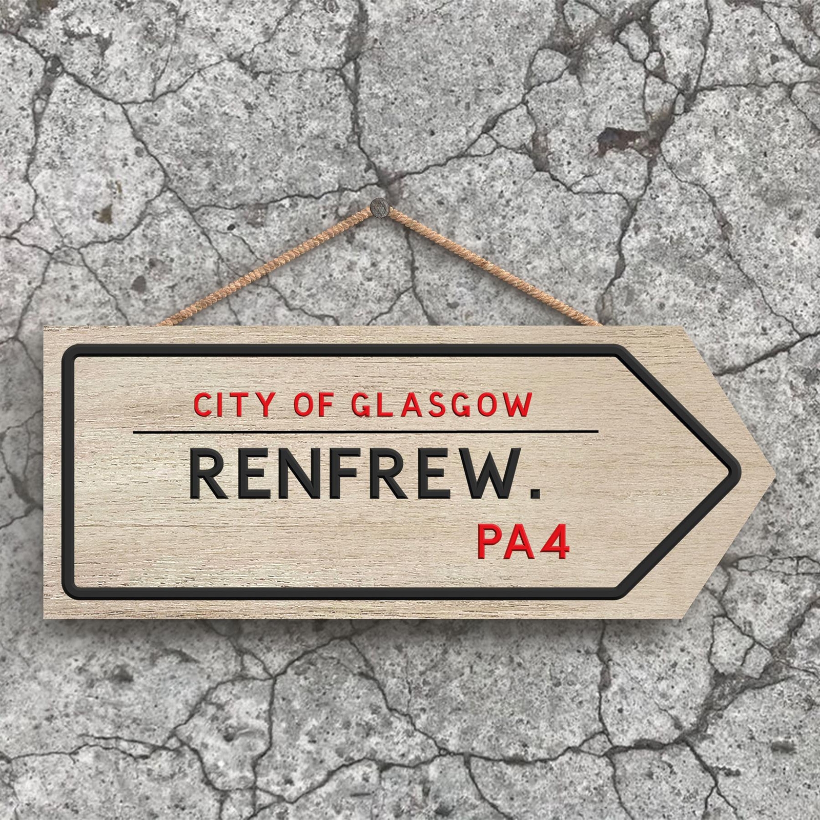 City Of Glasgow Renfrew Road Sign Effect Hanging Novelty Wooden Plaque