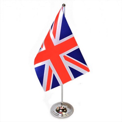 Großbritannien Union Jack Satin & Chrom Premium Tischflagge 