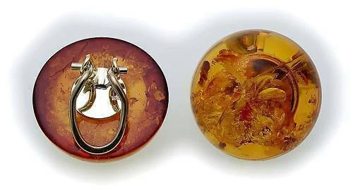 Damen Ohrringe echt Bernstein rund 20 mm in Gold 585 Gelbgold Qualität - Bild 2 von 2