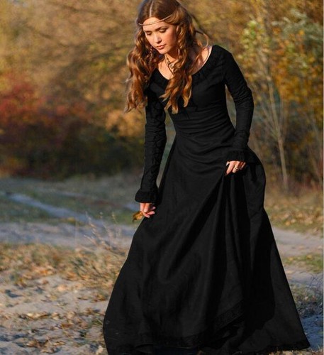 Damen Party langärmeliges rundes Ausschnittkleid formell schmal mittelalterlich Europa Kleid - Bild 3 von 29