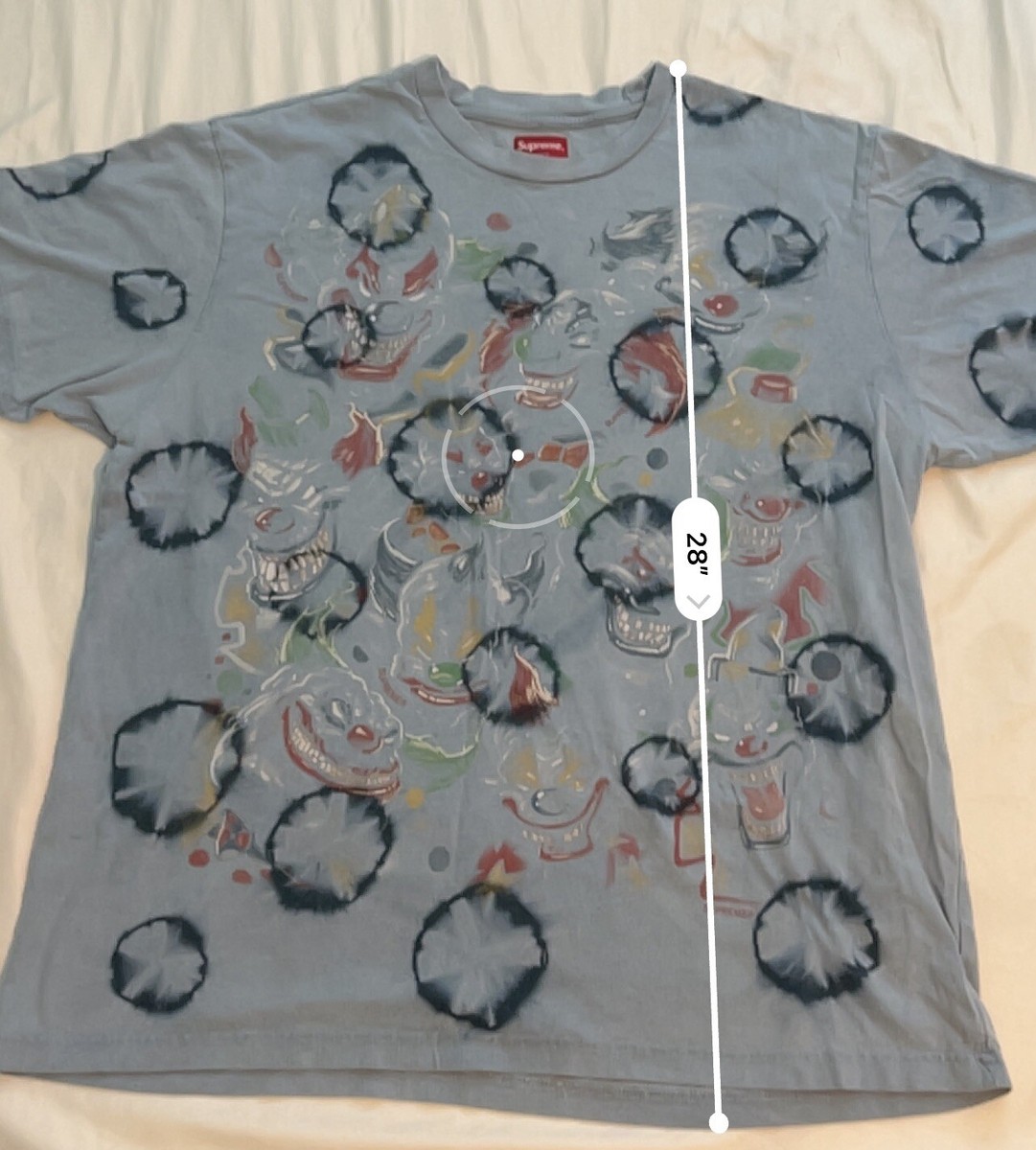 SUPREME CLOWN TEE, BLEACHED BLUE SIZE XL FW19 WEEK 17 100 