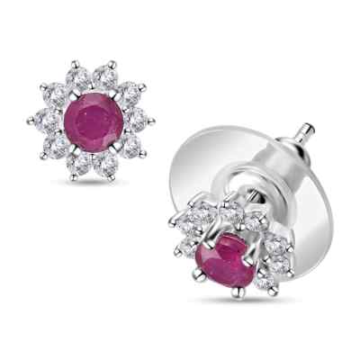 BEAUTIFUL!! 1.40ctw Niassa Ruby (FF) & Zircon Sunburst Studs 925 Sterling Silver