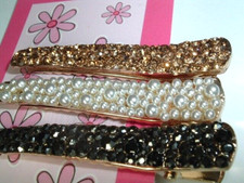 3 Pearl Hemative Rhinestone 2" Hair Clips New w Tag
