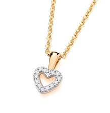 9ct Yellow Gold Natural Diamond Heart Pendant Necklace + 18 inch Chain