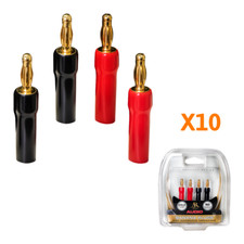  10X Premium Gold-Plated Banana Plugs - Secure Fit for Up to 10 Speaker Pairs