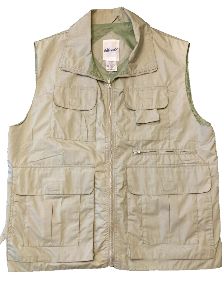 HABAND Utility Hunting Fishing Vest Casual Light Green Full Zip Size L #370